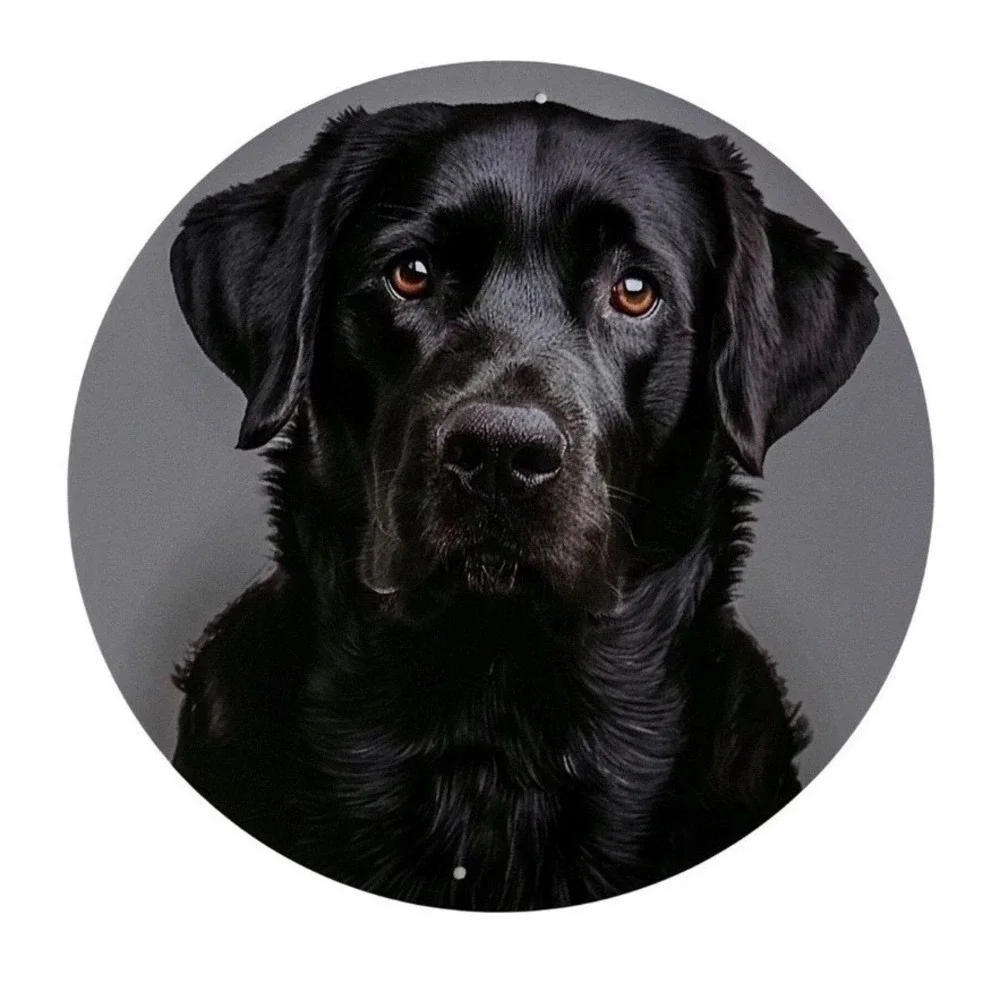Black Labrador Dog Round Metal Sign 8